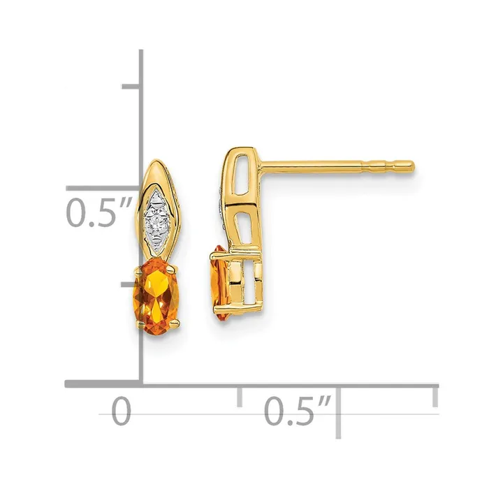 Goldia Earrings 14k Yellow Gold Citrine and Diamond Post Earrings