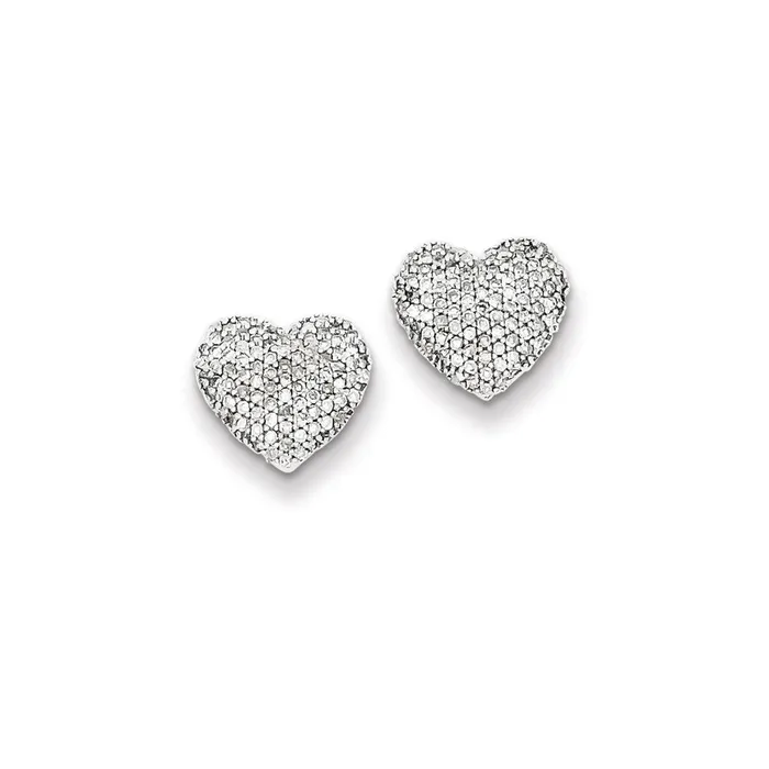 Goldia Earrings Sterling Silver Diamond Heart Screwback Post Earrings