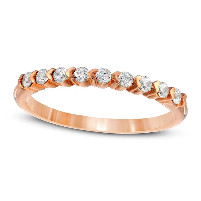 Goldia Rings 025 CT TW Natural Diamond and Alternating Sideways Hearts Stackable Band in Solid 10K Rose Gold Goldia Rings 025 CT TW Natural Diamond and Alternating Sideways Hearts Stackable Band in Solid 10K Rose Gold