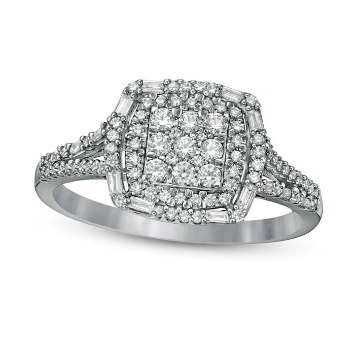 Goldia Rings 050 CT TW Composite Natural Diamond Square Frame Split Shank Engagement Ring in Sterling Silver Goldia Rings 050 CT TW Composite Natural Diamond Square Frame Split Shank Engagement Ring in Sterling Silver