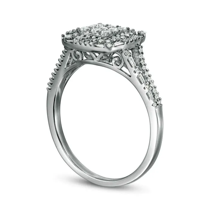 Goldia Rings 050 CT TW Composite Natural Diamond Square Frame Split Shank Engagement Ring in Sterling Silver Goldia Rings 050 CT TW Composite Natural Diamond Square Frame Split Shank Engagement Ring in Sterling Silver