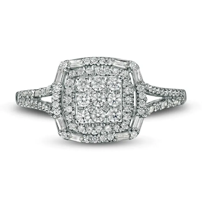 Goldia Rings 050 CT TW Composite Natural Diamond Square Frame Split Shank Engagement Ring in Sterling Silver Goldia Rings 050 CT TW Composite Natural Diamond Square Frame Split Shank Engagement Ring in Sterling Silver