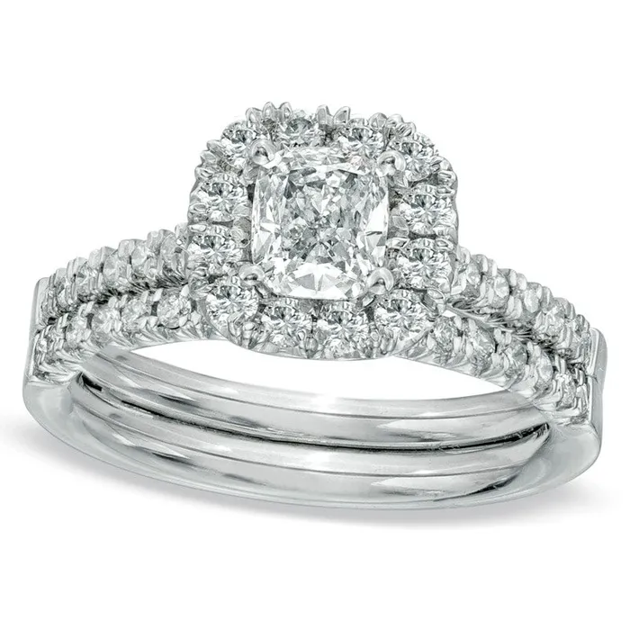 Goldia Rings 063 CT TW CushionCut Natural Diamond Frame Bridal Engagement Ring Set in Solid 14K White Gold Goldia Rings 063 CT TW CushionCut Natural Diamond Frame Bridal Engagement Ring Set in Solid 14K White Gold