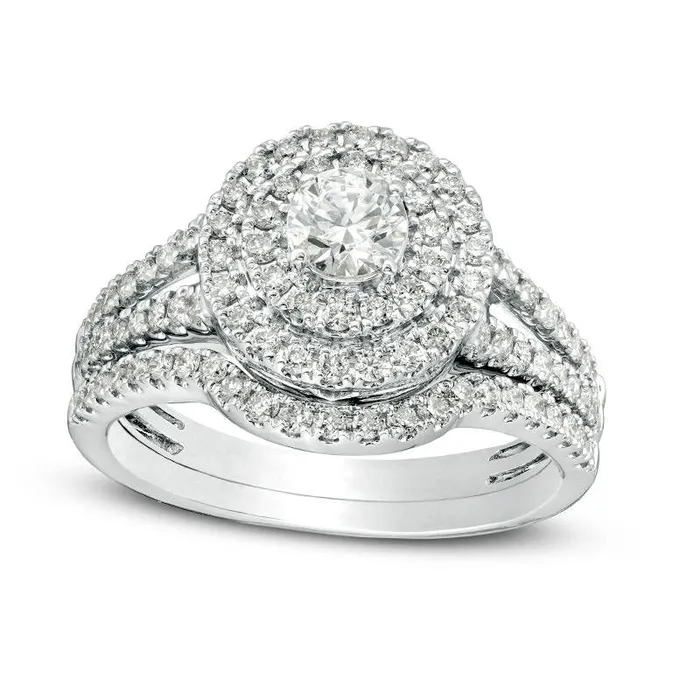 Goldia Rings 10 CT TW Certified Natural Diamond Double Frame Split Shank Bridal Engagement Ring Set in Solid 14K White Gold II1 Goldia Rings 10 CT TW Certified Natural Diamond Double Frame Split Shank Bridal Engagement Ring Set in Solid 14K White Gold II1