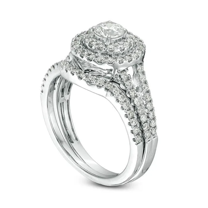 Goldia Rings 10 CT TW Certified Natural Diamond Double Frame Split Shank Bridal Engagement Ring Set in Solid 14K White Gold II1 Goldia Rings 10 CT TW Certified Natural Diamond Double Frame Split Shank Bridal Engagement Ring Set in Solid 14K White Gold II1