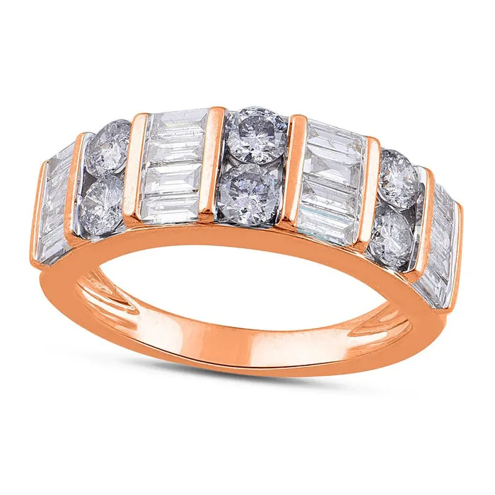 Goldia Rings 15 CT TW Baguette and Round Natural Diamond Alternating Double Row Ring in Solid 10K Rose Gold Goldia Rings 15 CT TW Baguette and Round Natural Diamond Alternating Double Row Ring in Solid 10K Rose Gold