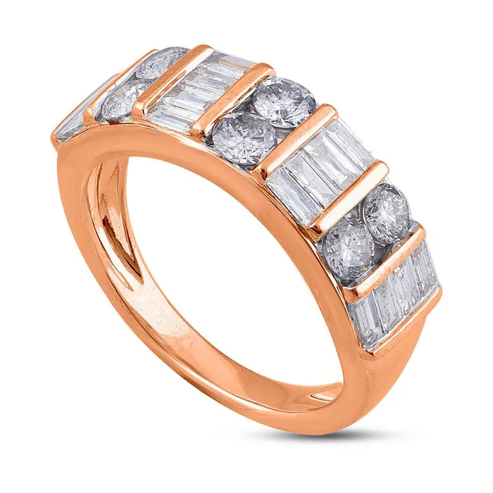 Goldia Rings 15 CT TW Baguette and Round Natural Diamond Alternating Double Row Ring in Solid 10K Rose Gold Goldia Rings 15 CT TW Baguette and Round Natural Diamond Alternating Double Row Ring in Solid 10K Rose Gold