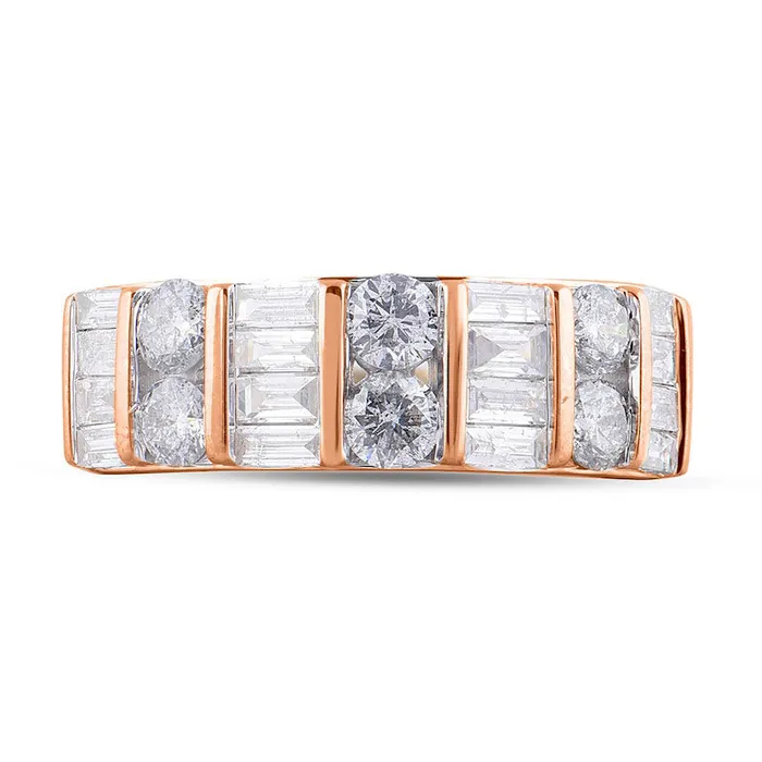 Goldia Rings 15 CT TW Baguette and Round Natural Diamond Alternating Double Row Ring in Solid 10K Rose Gold Goldia Rings 15 CT TW Baguette and Round Natural Diamond Alternating Double Row Ring in Solid 10K Rose Gold