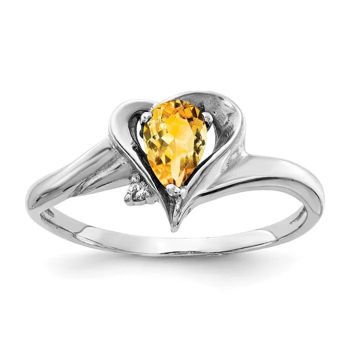 Goldia Rings 14k White Gold 6x4mm Pear Citrine AAA Diamond ring
