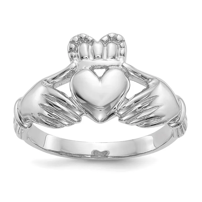 Goldia Rings 14k White Gold Mens Claddagh Ring