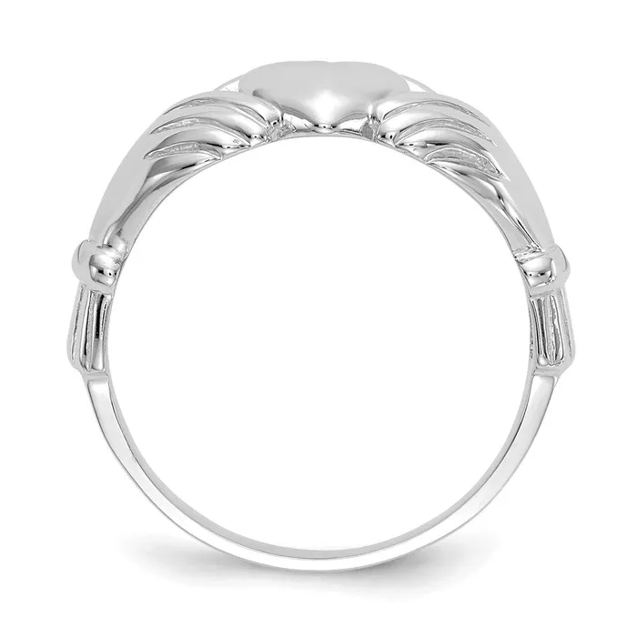 Goldia Rings 14k White Gold Mens Claddagh Ring
