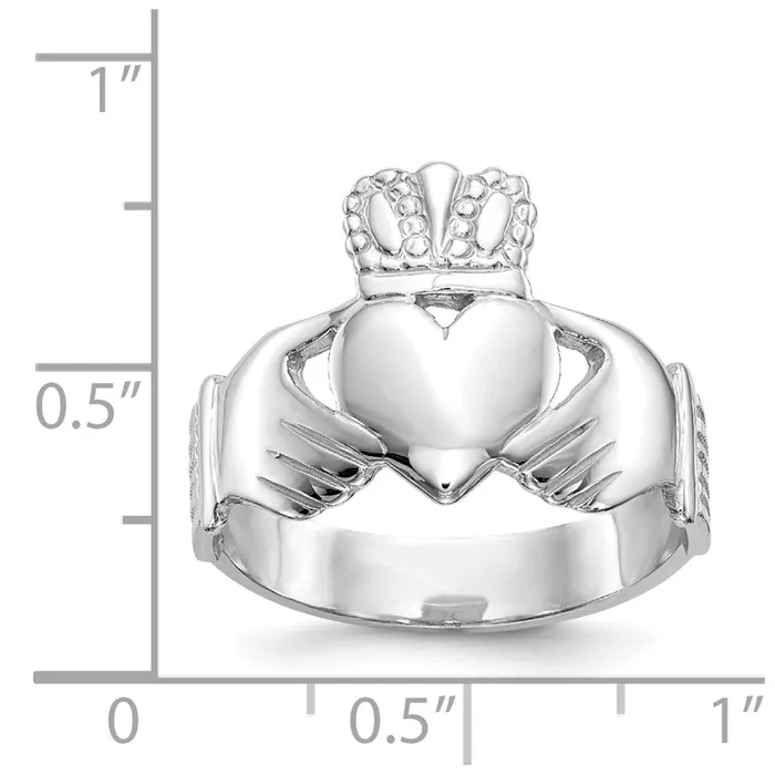 Goldia Rings 14k White Gold Mens Claddagh Ring