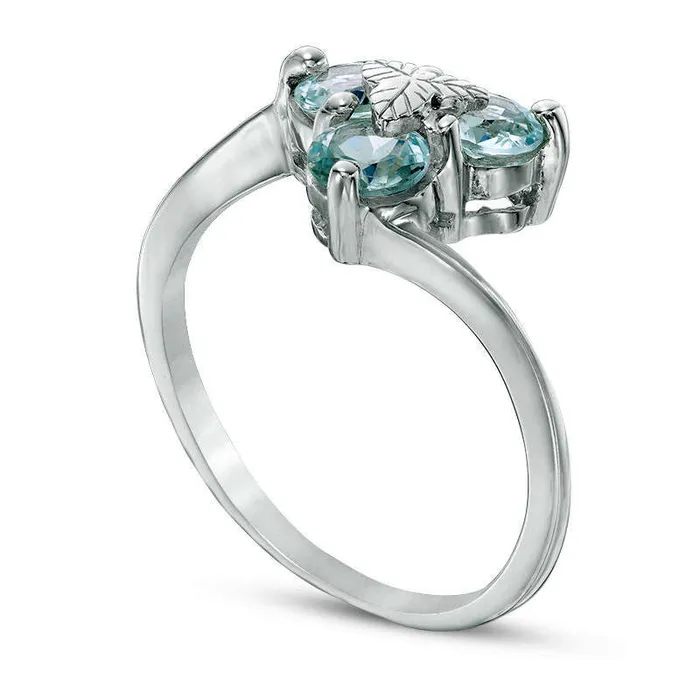 Goldia Rings 50mm Aquamarine Three Stone Leaf Ring in Solid 10K White Gold Goldia Rings 50mm Aquamarine Three Stone Leaf Ring in Solid 10K White Gold