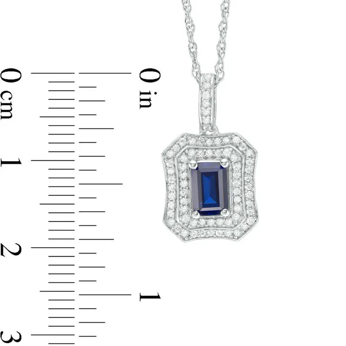 Goldia Rings EmeraldCut LabCreated Blue and White Sapphire Double Frame Antique VintageStyle Pendant in Sterling Silver Goldia Rings EmeraldCut LabCreated Blue and White Sapphire Double Frame Antique VintageStyle Pendant in Sterling Silver