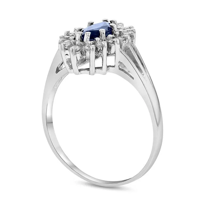 Goldia Rings Marquise Blue Sapphire and 020 CT TW Natural Diamond Sunburst Frame Split Shank Ring in Solid 14K White Gold Goldia Rings Marquise Blue Sapphire and 020 CT TW Natural Diamond Sunburst Frame Split Shank Ring in Solid 14K White Gold