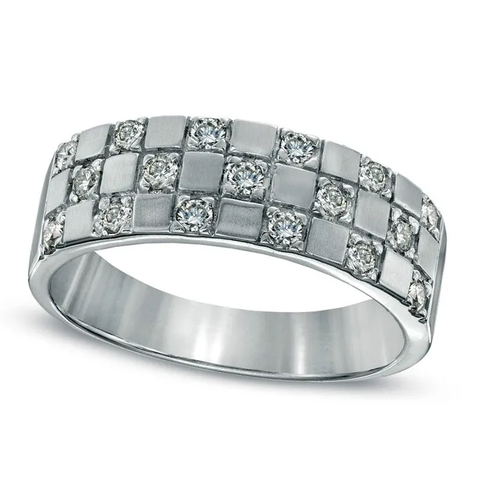 Goldia Rings Mens 050 CT TW Natural Diamond Checkered Band in Solid 14K White Gold Goldia Rings Mens 050 CT TW Natural Diamond Checkered Band in Solid 14K White Gold