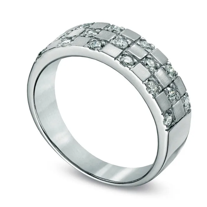 Goldia Rings Mens 050 CT TW Natural Diamond Checkered Band in Solid 14K White Gold Goldia Rings Mens 050 CT TW Natural Diamond Checkered Band in Solid 14K White Gold
