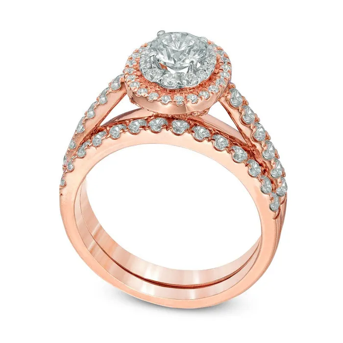 Goldia Rings Previously Owned 15 CT TW Natural Diamond Double Frame Bridal Engagement Ring Set in Solid 14K Rose Gold Goldia Rings Previously Owned 15 CT TW Natural Diamond Double Frame Bridal Engagement Ring Set in Solid 14K Rose Gold