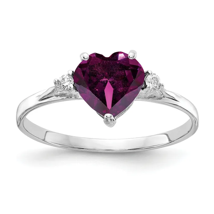 Goldia Rings Solid 14k White Gold 7mm Heart Rhodolite Simulated Garnet AA CZ Ring Goldia Rings Solid 14k White Gold 7mm Heart Rhodolite Simulated Garnet AA CZ Ring