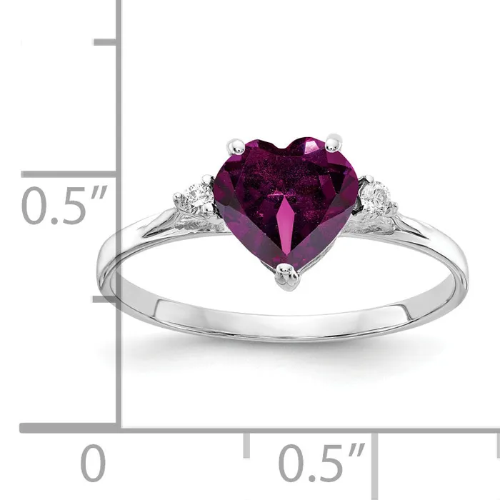 Goldia Rings Solid 14k White Gold 7mm Heart Rhodolite Simulated Garnet AA CZ Ring