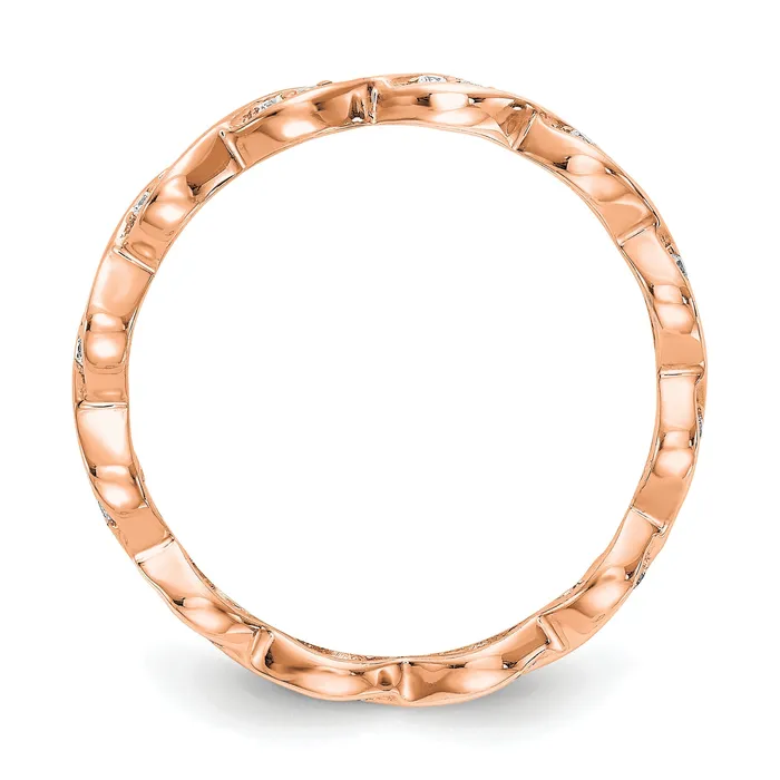 Goldia Rings Solid Real 14k Rose Gold Polished Vintage Pave Size 55 CZ Eternity Wedding Band Ring