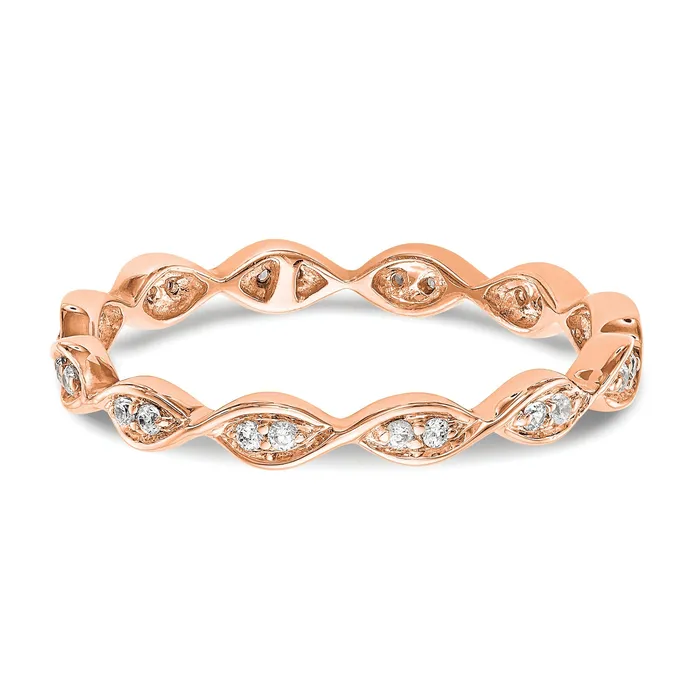 Goldia Rings Solid Real 14k Rose Gold Polished Vintage Pave Size 55 CZ Eternity Wedding Band Ring