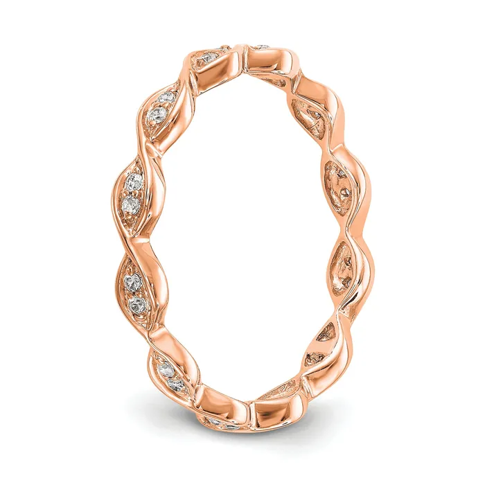 Goldia Rings Solid Real 14k Rose Gold Polished Vintage Pave Size 55 CZ Eternity Wedding Band Ring