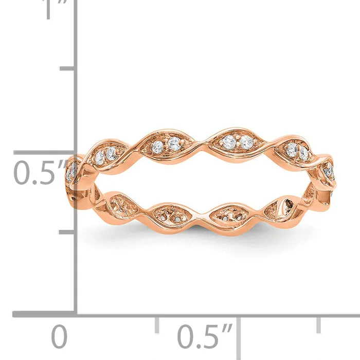 Goldia Rings Solid Real 14k Rose Gold Polished Vintage Pave Size 55 CZ Eternity Wedding Band Ring