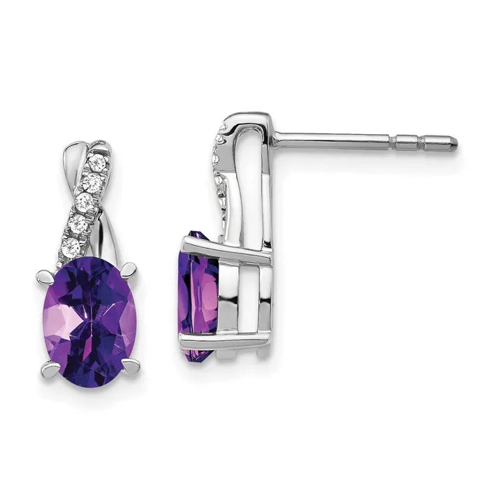 Goldia Solid 14k White Gold Simulated Amethyst and CZ Earrings Earrings