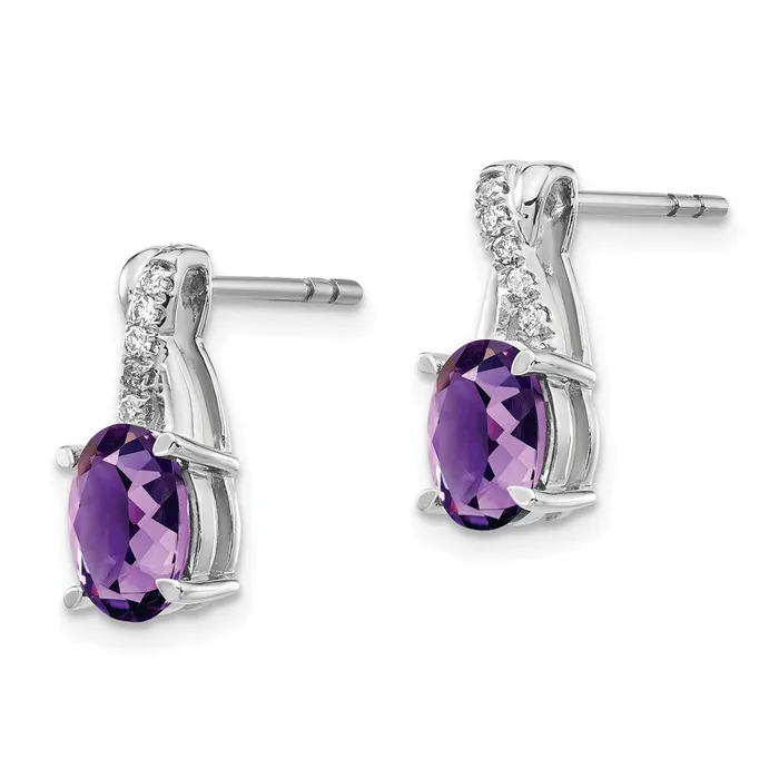 Goldia Solid 14k White Gold Simulated Amethyst and CZ Earrings Earrings