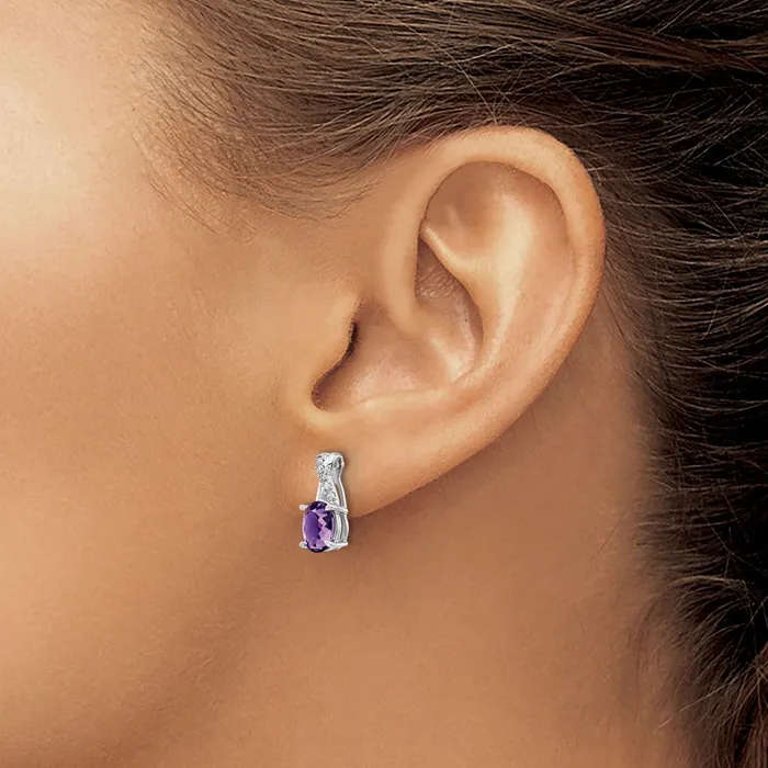 Goldia Solid 14k White Gold Simulated Amethyst and CZ Earrings Earrings