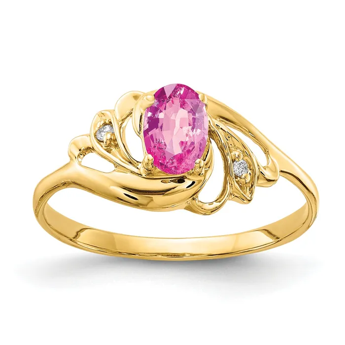 Goldia Solid 14k Yellow Gold 6x4mm Oval PinK Simulated Sapphire AA CZ Ring Rings Goldia Solid 14k Yellow Gold 6x4mm Oval PinK Simulated Sapphire AA CZ Ring Rings