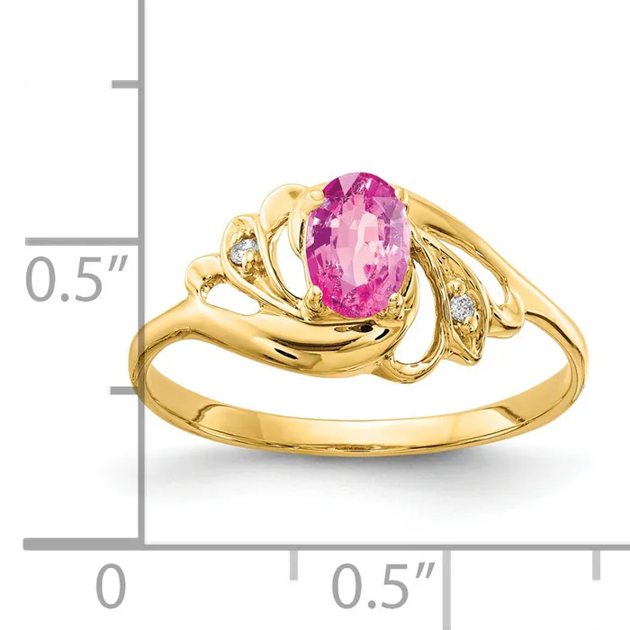 Goldia Solid 14k Yellow Gold 6x4mm Oval PinK Simulated Sapphire AA CZ Ring Rings