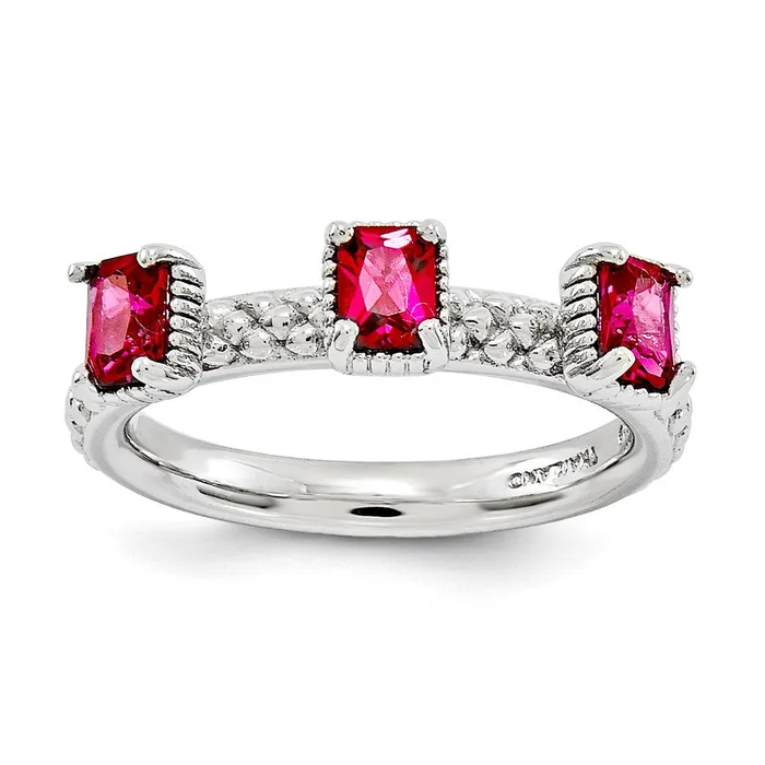 Goldia Sterling Silver Stackable Expressions Created Ruby Three Stone Ring Rings Goldia Sterling Silver Stackable Expressions Created Ruby Three Stone Ring Rings