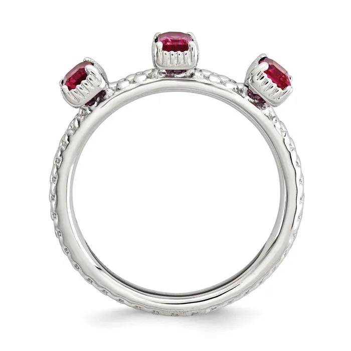 Goldia Sterling Silver Stackable Expressions Created Ruby Three Stone Ring Rings