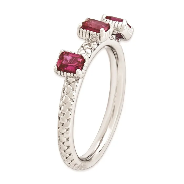 Goldia Sterling Silver Stackable Expressions Created Ruby Three Stone Ring Rings