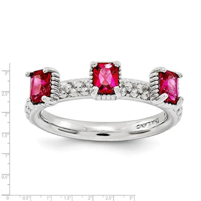 Goldia Sterling Silver Stackable Expressions Created Ruby Three Stone Ring Rings