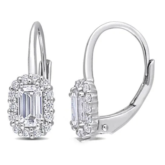 JMS always Original AMOUR 45 CT DEW Created Moissanite Octagon Halo Leverback Earrings In Sterling Silver Earrings JMS always Original AMOUR 45 CT DEW Created Moissanite Octagon Halo Leverback Earrings In Sterling Silver Earrings