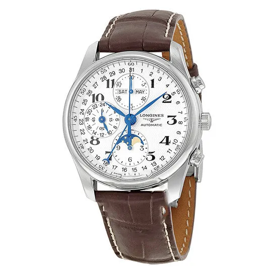 JMS always Watches Original Longines Masters Automatic Chronograph White Dial Brown Leather Mens Watch L26734785 JMS always Watches Original Longines Masters Automatic Chronograph White Dial Brown Leather Mens Watch L26734785