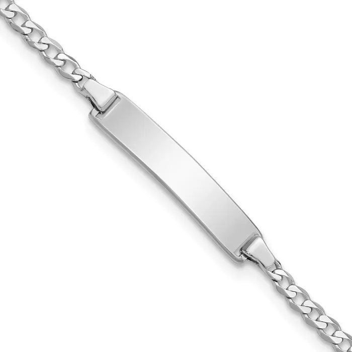 MDS Bracelets Solid 14K White Gold Flat Curb Link ID Bracelet