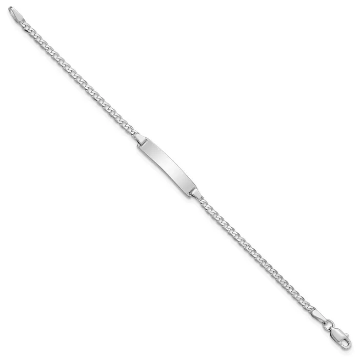 MDS Bracelets Solid 14K White Gold Flat Curb Link ID Bracelet