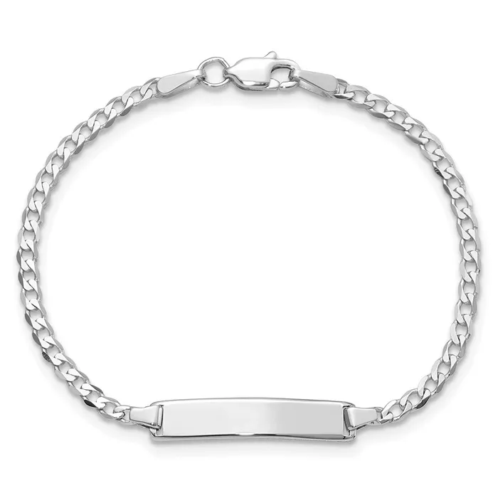 MDS Bracelets Solid 14K White Gold Flat Curb Link ID Bracelet