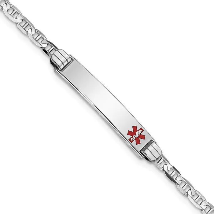MDS Bracelets Solid 14K White Gold Medical Red Enamel Anchor Link ID Bracelet MDS Bracelets Solid 14K White Gold Medical Red Enamel Anchor Link ID Bracelet