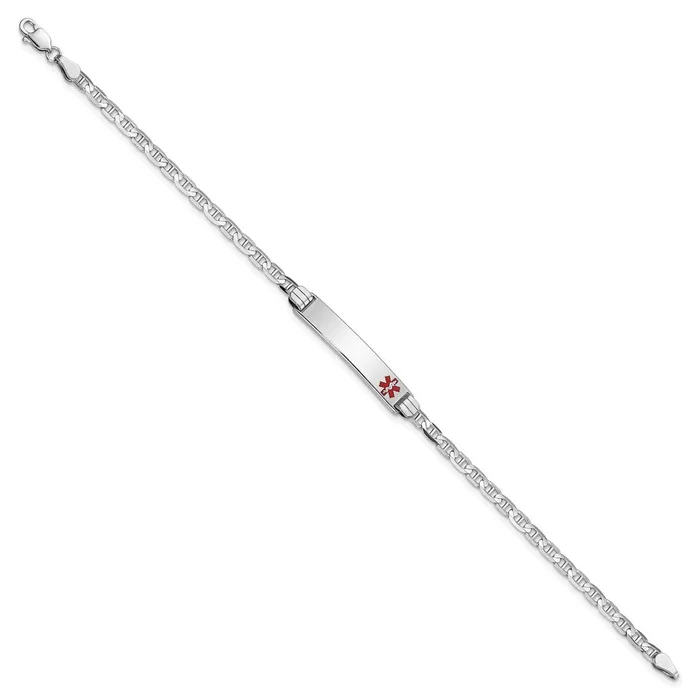MDS Bracelets Solid 14K White Gold Medical Red Enamel Anchor Link ID Bracelet MDS Bracelets Solid 14K White Gold Medical Red Enamel Anchor Link ID Bracelet