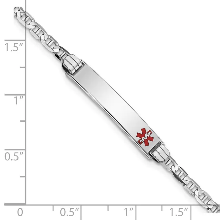 MDS Bracelets Solid 14K White Gold Medical Red Enamel Anchor Link ID Bracelet MDS Bracelets Solid 14K White Gold Medical Red Enamel Anchor Link ID Bracelet