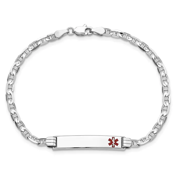 MDS Bracelets Solid 14K White Gold Medical Red Enamel Anchor Link ID Bracelet MDS Bracelets Solid 14K White Gold Medical Red Enamel Anchor Link ID Bracelet