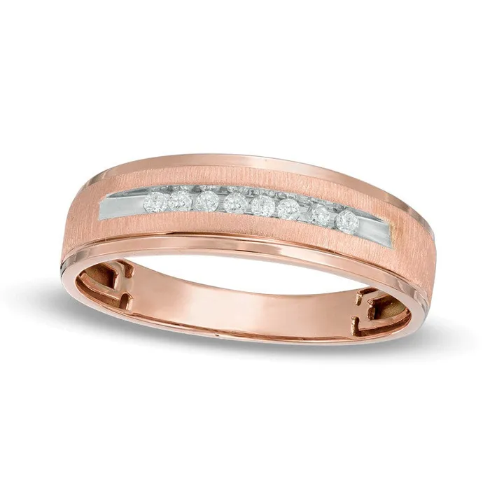 Mens 010 CT TW Natural Diamond Wedding Band in Solid 10K Rose Gold Goldia Rings Mens 010 CT TW Natural Diamond Wedding Band in Solid 10K Rose Gold Goldia Rings