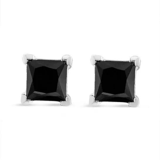 Original 14K White Gold 200 Cttw PrincessCut Treated Black Diamond Classic 4Prong Stud Earrings with Screw Backs Fancy ColorEnhanced JMS always Earrings Original 14K White Gold 200 Cttw PrincessCut Treated Black Diamond Classic 4Prong Stud Earrings with Screw Backs Fancy ColorEnhanced JMS always Earrings