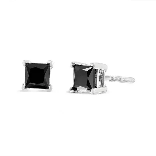 Original 14K White Gold 200 Cttw PrincessCut Treated Black Diamond Classic 4Prong Stud Earrings with Screw Backs Fancy ColorEnhanced JMS always Earrings Original 14K White Gold 200 Cttw PrincessCut Treated Black Diamond Classic 4Prong Stud Earrings with Screw Backs Fancy ColorEnhanced JMS always Earrings