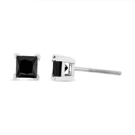 Original 14K White Gold 200 Cttw PrincessCut Treated Black Diamond Classic 4Prong Stud Earrings with Screw Backs Fancy ColorEnhanced JMS always Earrings Original 14K White Gold 200 Cttw PrincessCut Treated Black Diamond Classic 4Prong Stud Earrings with Screw Backs Fancy ColorEnhanced JMS always Earrings